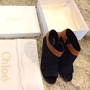 Very Very Rare Chloe Pony Handmade Ankle Boots Tan Leather/Black Pony Hide (7US)